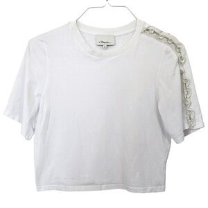 3.1 Phillip Lim White Ruffle & Button Embellished Sleeve Crop Top Size M…